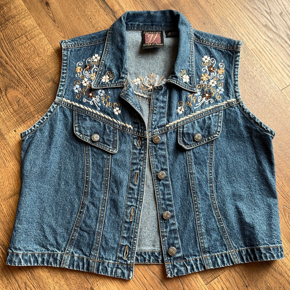 Embroidered Denim Vest Vintage Gordon and James Large
